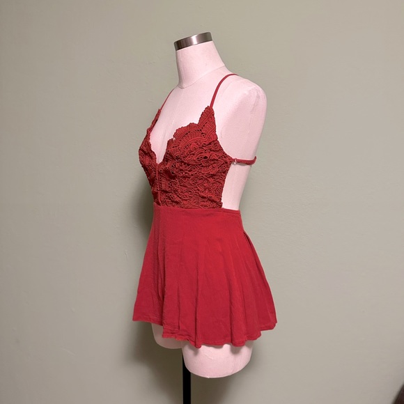 Star Spangled Rust Red Backless Lace Romper - Picture 6 of 10